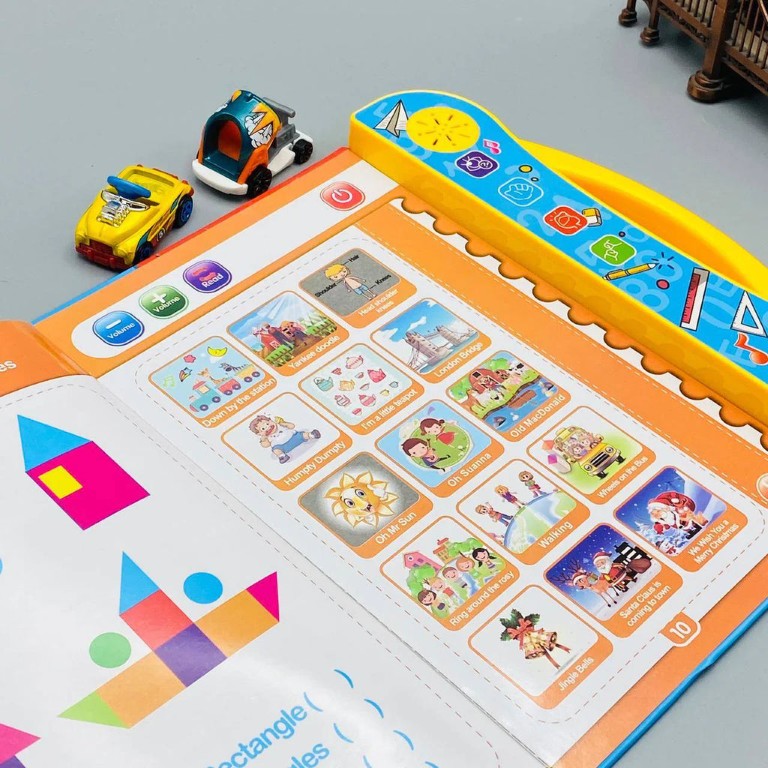 Phonics audio buttons for alphabets and words on interactive learning book for kids