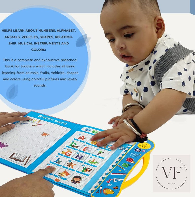 Toddler learning alphabets and words with sound interactive book in Pakistan